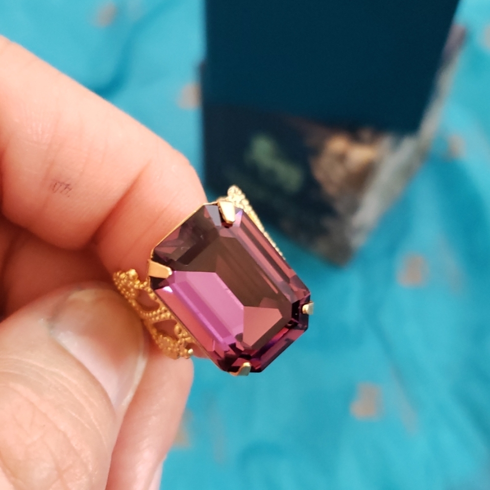 Crystal Looking Stone Purple Statement Ring - image 4